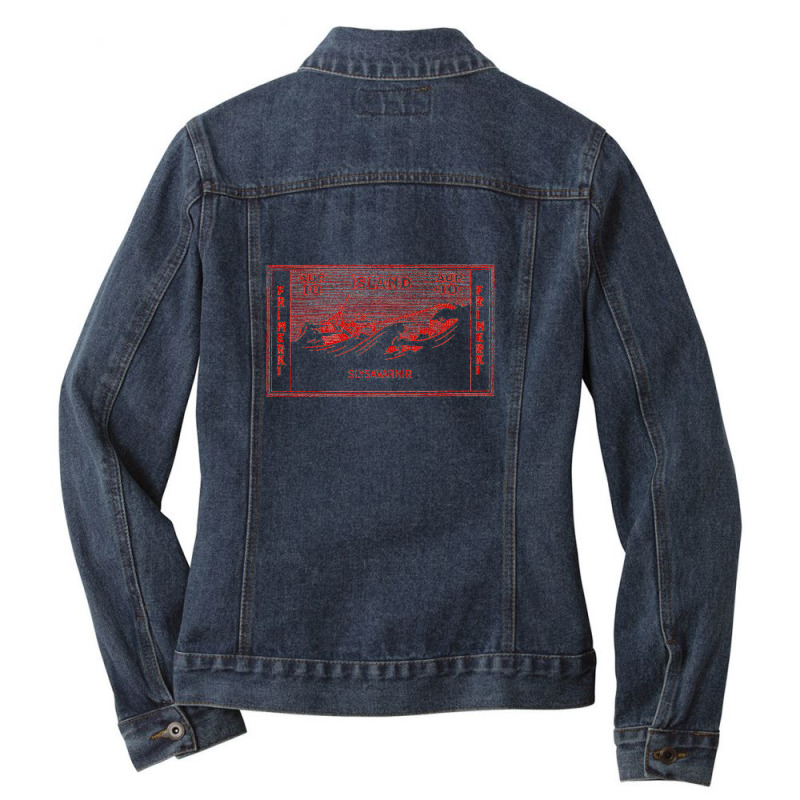 Vintage Icelandic Postage Stamp Design Ladies Denim Jacket by sabitung | Artistshot