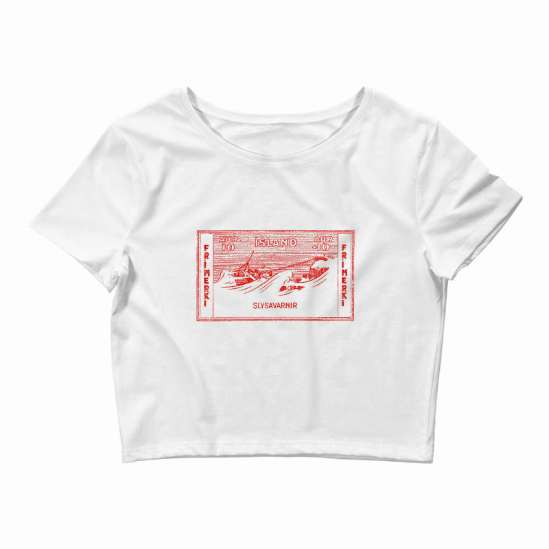 Vintage Icelandic Postage Stamp Design Crop Top by sabitung | Artistshot