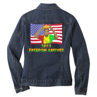 Juneteenth T  Shirt1865   Freedom Arrived   Black History Month Junete Ladies Denim Jacket | Artistshot