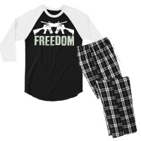 Independence Day T  Shirt Freedom Crossed M4 A1 Machine Guns For Veter Men's 3/4 Sleeve Pajama Set | Artistshot