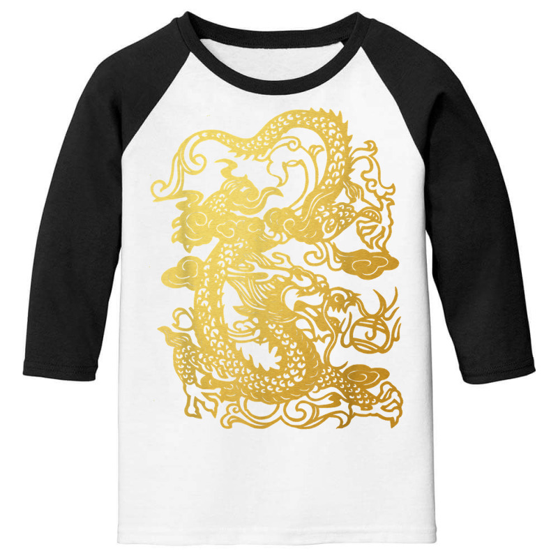 Golden Asian Chinese Japanese Korean Mythical Dragon T Shirt Youth 3/4 Sleeve | Artistshot