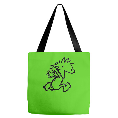 Calvin & Hobbes Comic Running Naked Tote Bags Designed By Andini