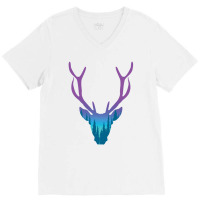 Deer With Night Forest Silhouette V-neck Tee | Artistshot