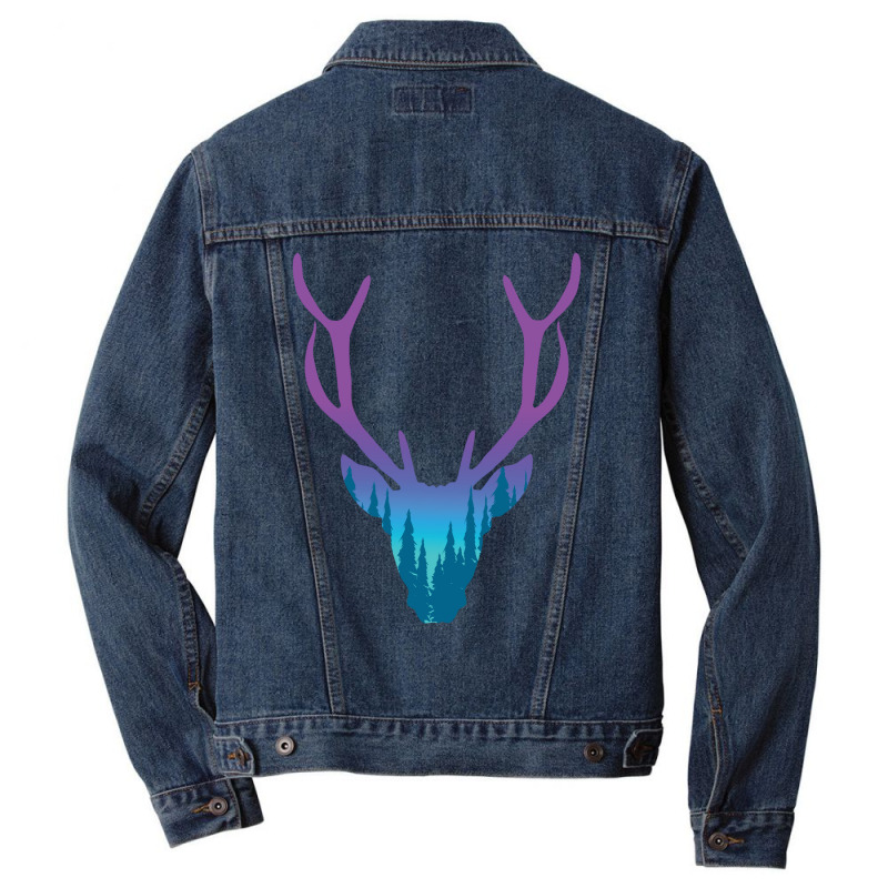 Deer With Night Forest Silhouette Men Denim Jacket | Artistshot