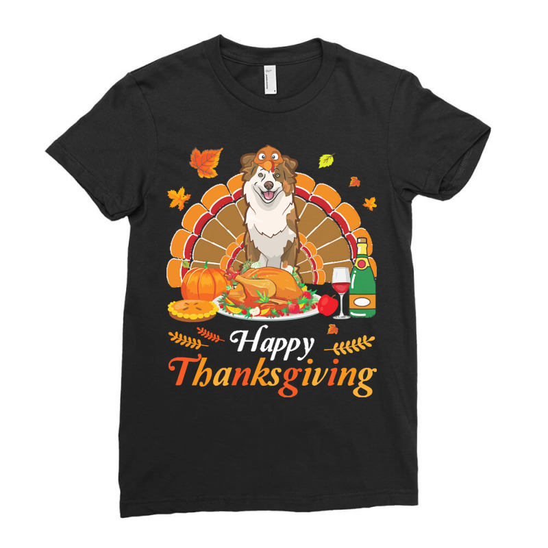 Australian Shepherd Thanksgiving Xmas T  Shirt Australian Shepherd Tur Ladies Fitted T-Shirt by braynor940 | Artistshot