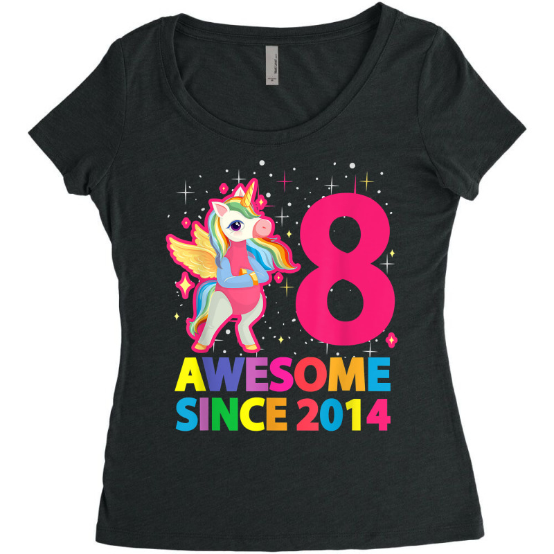 Awesome Since 2014 Unicorn Girls 8th Birthday Eight Years T Shirt Women's Triblend Scoop T-shirt by AshleyPenez | Artistshot