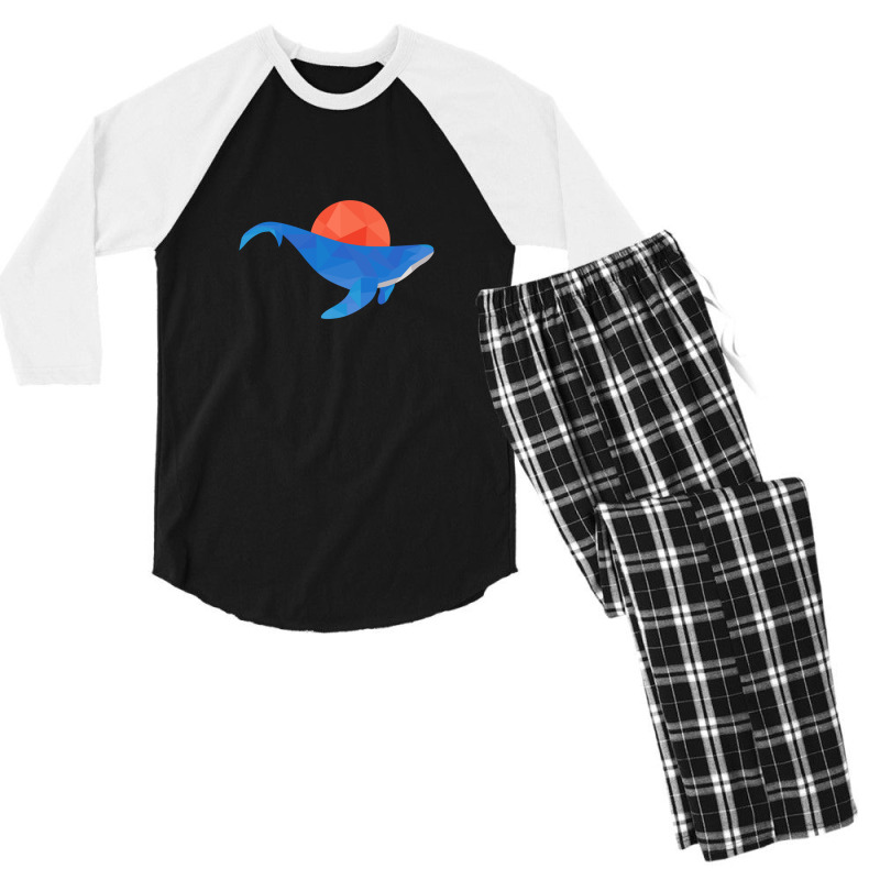 Geometric Blue Whale With Red Sun Men's 3/4 Sleeve Pajama Set | Artistshot