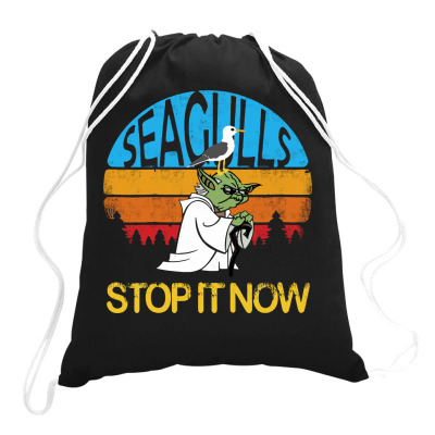 Seagulls Stop It Now - Retro Vintage Drawstring Bags Designed By Blqs Apparel