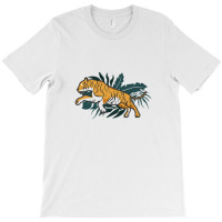 Yellow Tiger Jumping In A Forest Illustration T-shirt | Artistshot