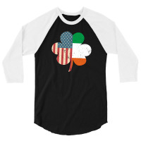 St. Patrick's Day Ireland And American Usa Flag Clover Funny 3/4 Sleeve Shirt | Artistshot