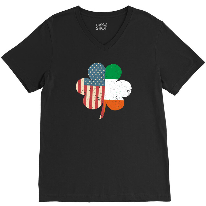 St. Patrick's Day Ireland And American Usa Flag Clover Funny V-neck Tee | Artistshot