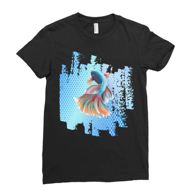 Beta Fish T  Shirt Beta Fish Blue With Rainbow Tail On Blue T  Shirt Ladies Fitted T-shirt | Artistshot