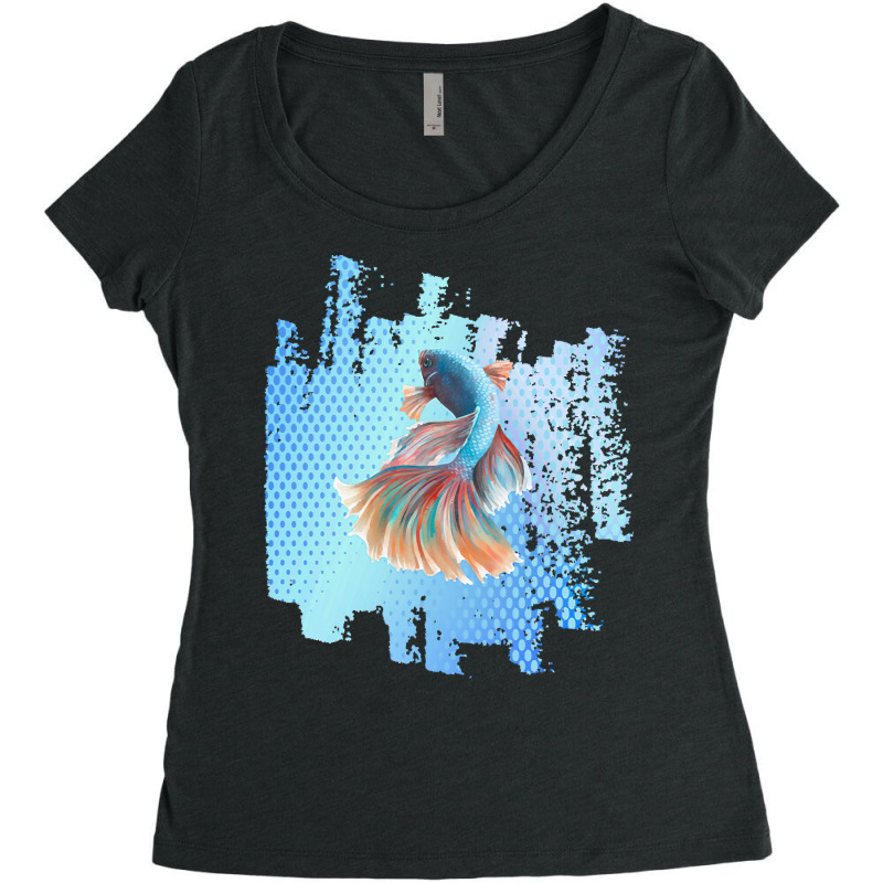 Beta Fish T  Shirt Beta Fish Blue With Rainbow Tail On Blue T  Shirt Women's Triblend Scoop T-shirt | Artistshot