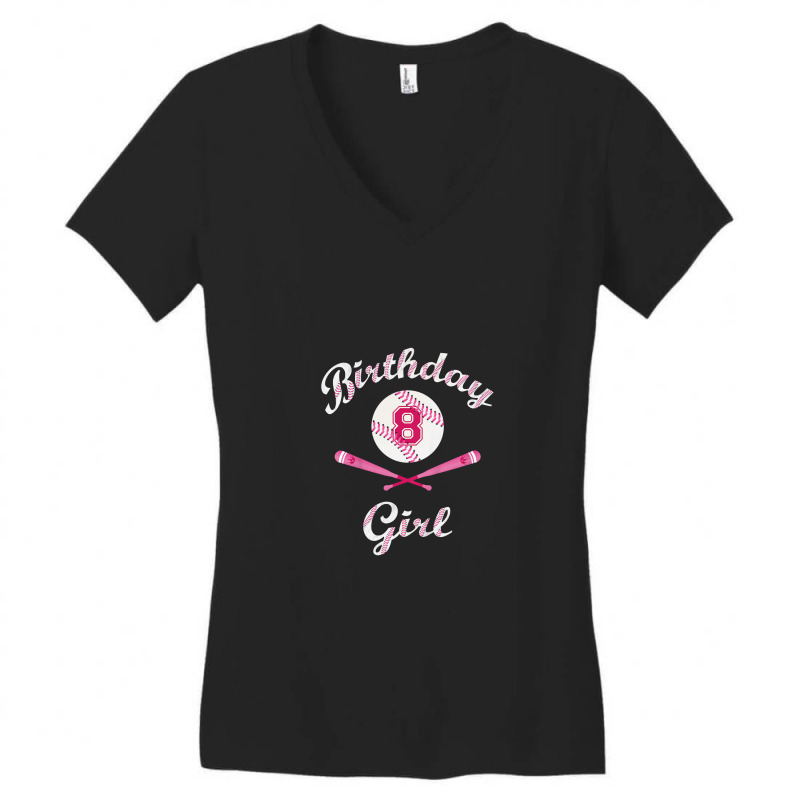 Kids 8th Eighth 8 Eight Year Happy Birthday Girl Softball Women's V-Neck T-Shirt by suvukana | Artistshot