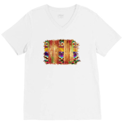 Rustic Wood Aztec V-neck Tee Designed By Apollo