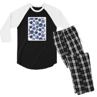 Blue Grey And White Textured Folk Art Funny Doodle 60459332 Men's 3/4 Sleeve Pajama Set | Artistshot