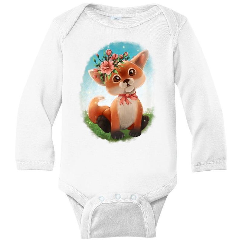 Baby Floral Fox Long Sleeve Baby Bodysuit by Apollo | Artistshot