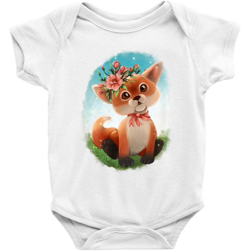 Baby Floral Fox Baby Bodysuit by Apollo | Artistshot