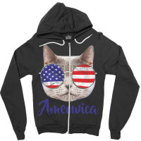 Independence Day T  Shirt Ameowica America U S A Cat Sunglasses Text B Zipper Hoodie | Artistshot