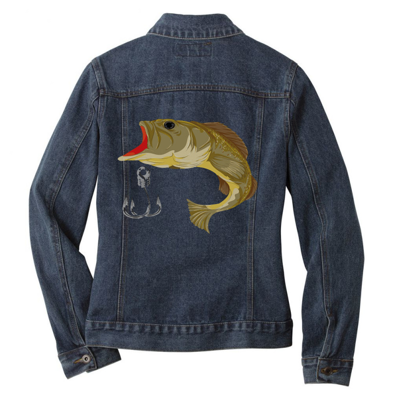 Fishing T  Shirt Angling Fish Funny Fisherman Angle Fishing T  Shirt Ladies Denim Jacket by possessseagull | Artistshot