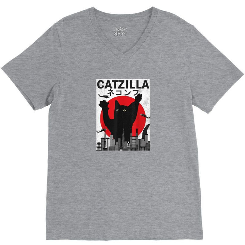 Vintage Catzilla Japanese Sunset Style V-neck Tee | Artistshot