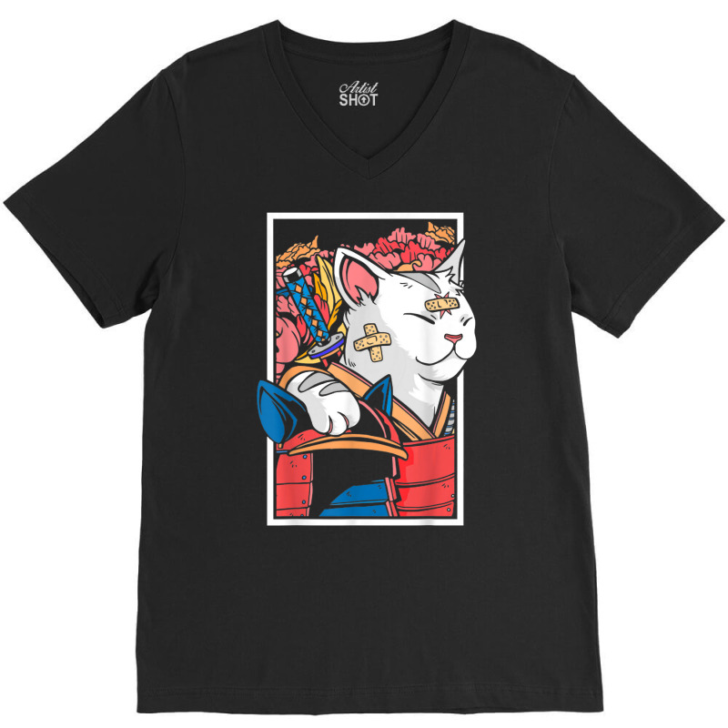 Japanese Art Cat Samurai Ninja Katana Warrior Kendo Sword T Shirt V-Neck Tee by ZaraeTrullinger | Artistshot