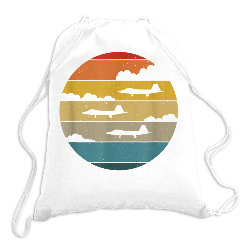 F 22 Raptor Silhouette Retro Sunset Airplanes In Clouds F22 T Shirt Drawstring Bags | Artistshot