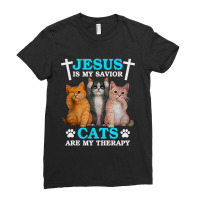 Jesus Is My Savior Cats Are My Therapy Christian Funny Cat Ladies Fitted T-shirt | Artistshot