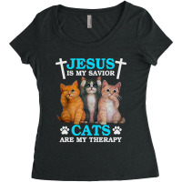 Jesus Is My Savior Cats Are My Therapy Christian Funny Cat Women's Triblend Scoop T-shirt | Artistshot