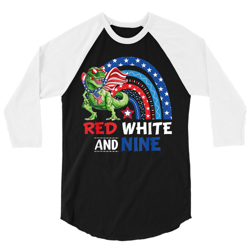 4th July Independence Day American Graphic Plus Size Dinosaur Rainbow 3/4 Sleeve Shirt | Artistshot