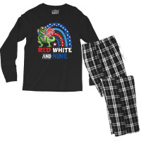 4th July Independence Day American Graphic Plus Size Dinosaur Rainbow Men's Long Sleeve Pajama Set | Artistshot