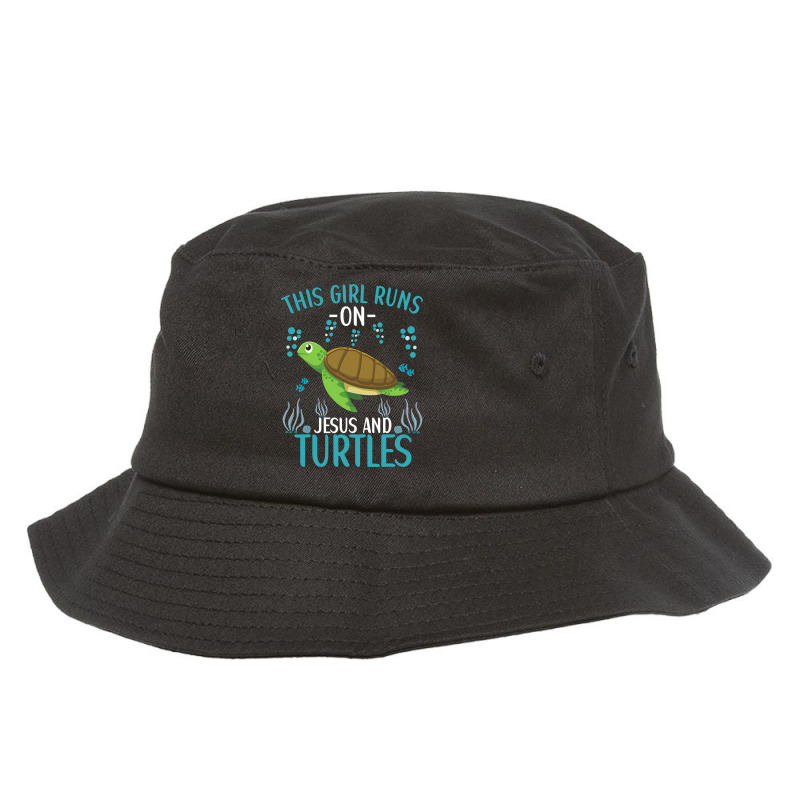 This Girl Runs On Jesus And Turtles Cute Sea Turtle Quote Bucket Hat by thutrang92 | Artistshot