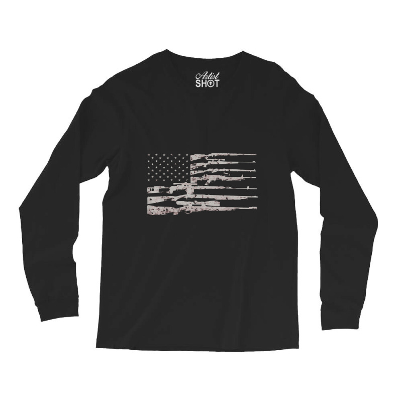 Big American Flag With Machine Guns 2a Flag Long Sleeve Shirts | Artistshot