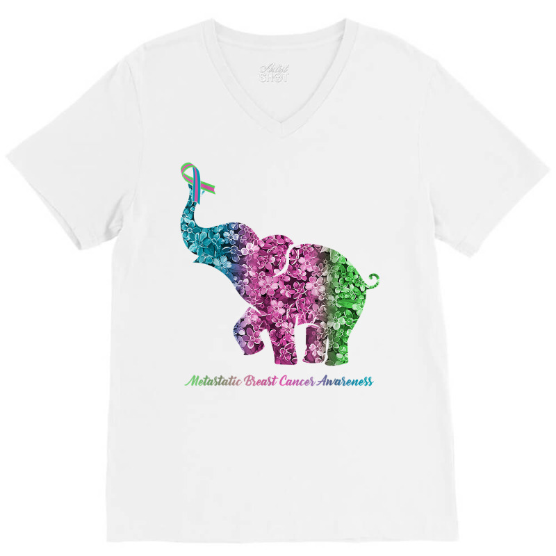 Elephant With Flower Metastatic Breast Cancer Awareness T Shirt V-Neck Tee by ranmarbunathoo90 | Artistshot