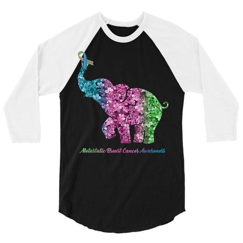 Elephant With Flower Metastatic Breast Cancer Awareness T Shirt 3/4 Sleeve Shirt by ranmarbunathoo90 | Artistshot