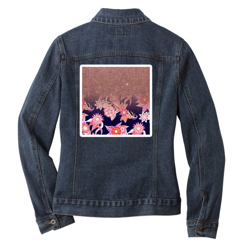 Modern Peach Coral And Black Floral Triangles 19298166 Ladies Denim Jacket by Upeh | Artistshot