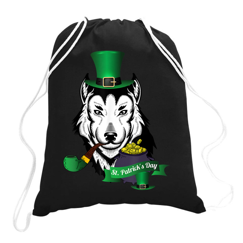 Leprechaun Hat Smoking Pipe Funny Wolf St Patricks Day Party T Shirt Drawstring Bags | Artistshot