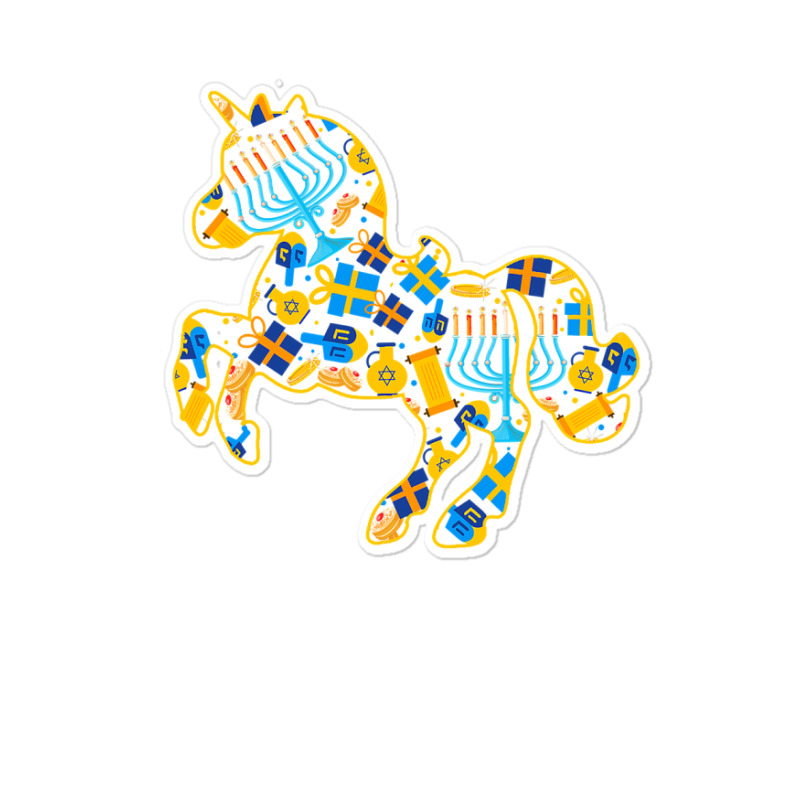 Unicorn Lover Pony Hanukkah Unicorn Shape Menorah Collection Jewish Un Sticker | Artistshot