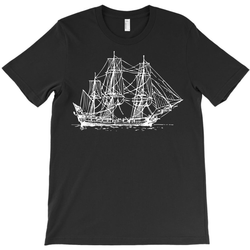 Sailing Pirate Ship Boat In The Water Hand Drawn Vessel Sail T Shirt T-shirt | Artistshot