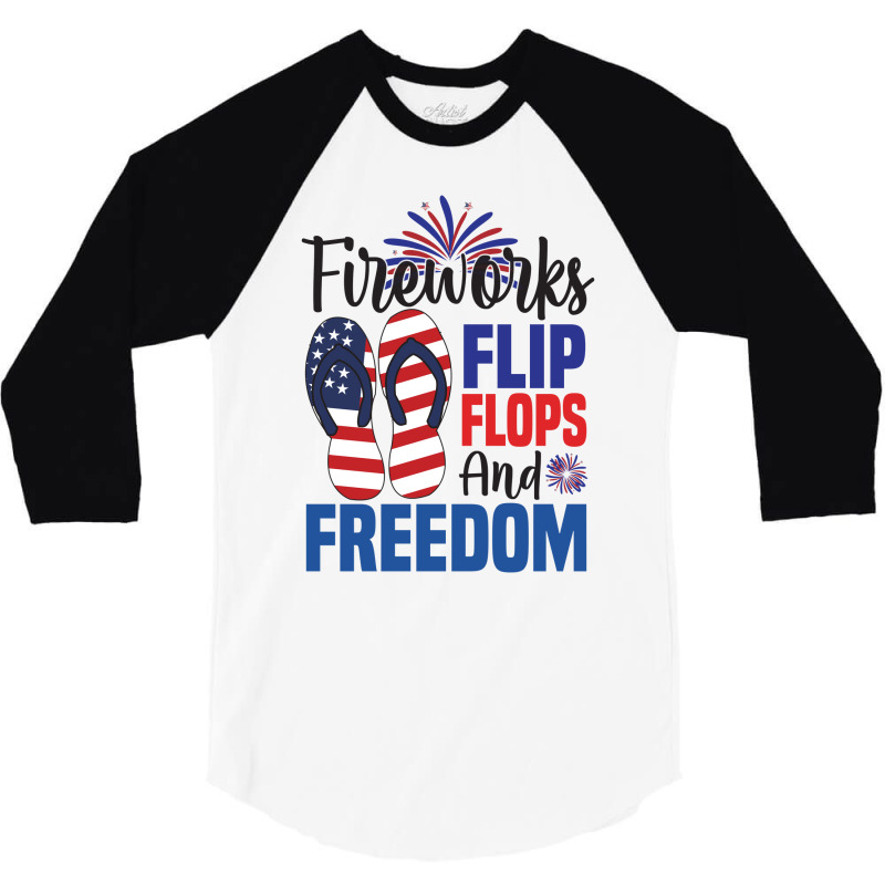 Fireworks Flip Flops And Freedom, 4th July, Plus Size 3/4 Sleeve Shirt | Artistshot