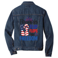 Fireworks Flip Flops And Freedom, 4th July, Plus Size Men Denim Jacket | Artistshot