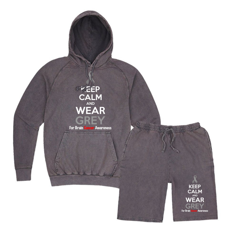 Keep Calm And Wear Grey (for Brain Cancer Awareness) Vintage Hoodie And Short Set | Artistshot