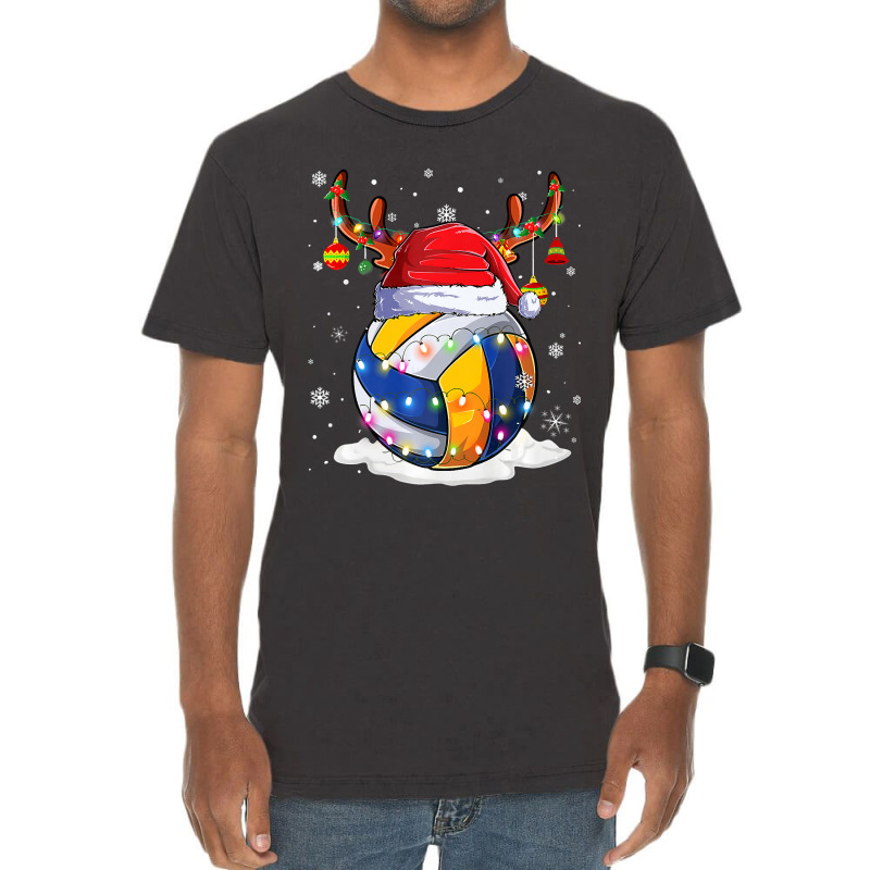 Volleyball Ball Santa Hat Reindeer Christmas Lights Boys Men Premium T Vintage T-shirt | Artistshot