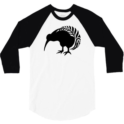 Nz Kiwi Silver Fern Bird Warrior Koru New Zealand Maori Aotearoa 3/4 Sleeve Shirt Designed By Jokers