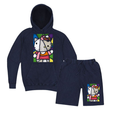 Hello Picasso Kitty Vintage Hoodie And Short Set Designed By Mdk Art