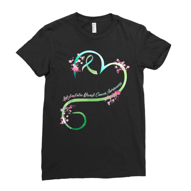 Breast Cancer Metastatic Breast Cancer Awareness Heart Ribbon Gifts 33 Ladies Fitted T-Shirt by circularflap | Artistshot