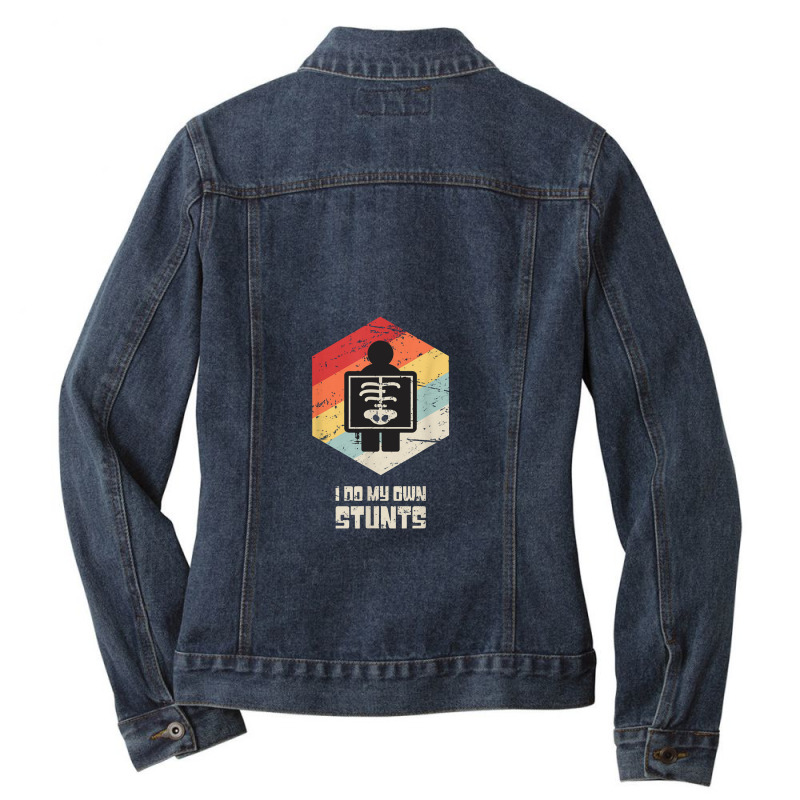 Retro Funny Broken Rib Ladies Denim Jacket | Artistshot