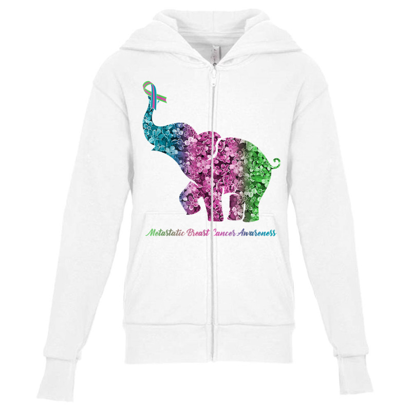 Elephant With Flower Metastatic Breast Cancer Awareness T Shirt Youth Zipper Hoodie by BeanblossomSheldon | Artistshot