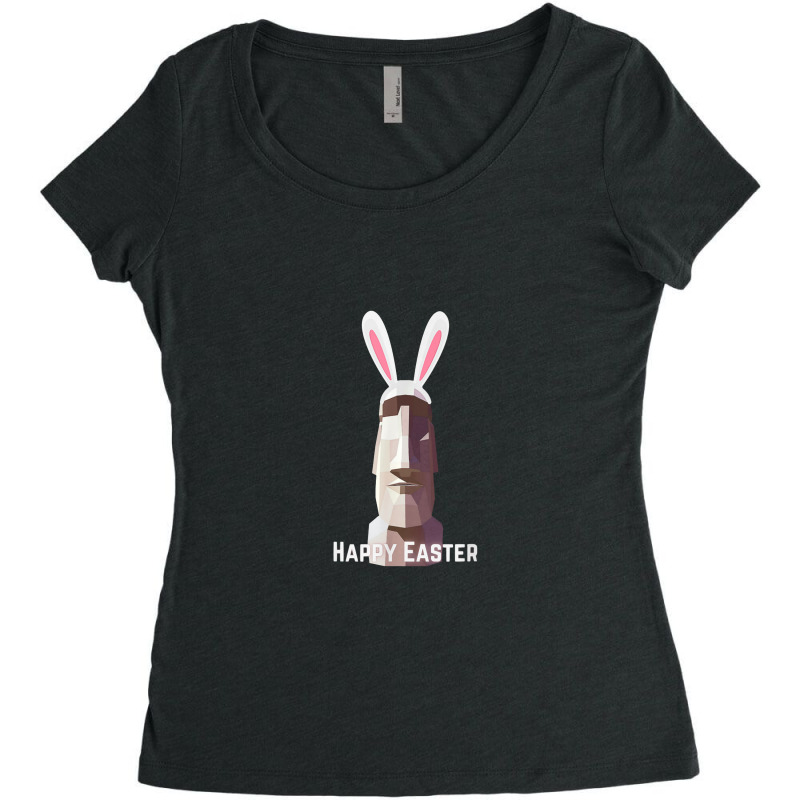 Happy Easter Island Head Bunny Ears Funny Women's Triblend Scoop T-shirt | Artistshot