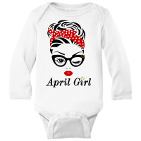 Women April Girl Birthday Born In April Girl Face Wink Eye Long Sleeve Baby Bodysuit | Artistshot